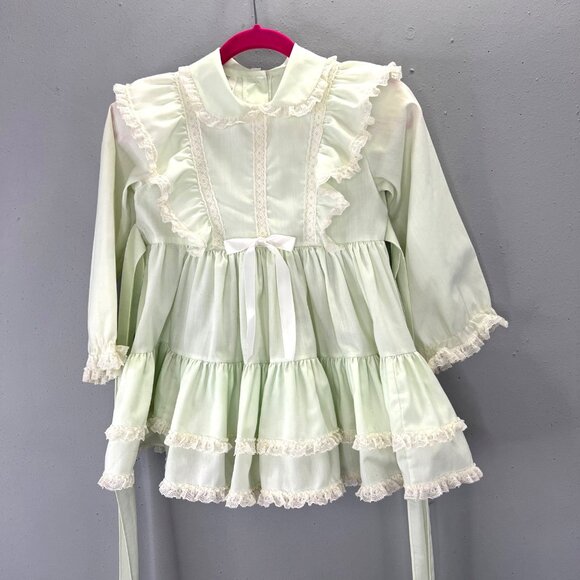 Vintage Mini World Circle Dress 3T Pale Green Ruffles Lace Party Easter USA - Picture 2 of 7